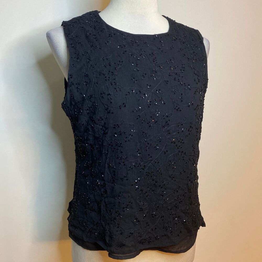 y2k whimsygoth black silk delicate floral beaded top